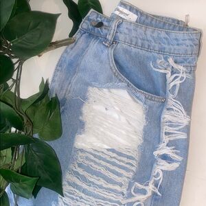 Trendy Ripped Light Blue Straight Leg Jeans